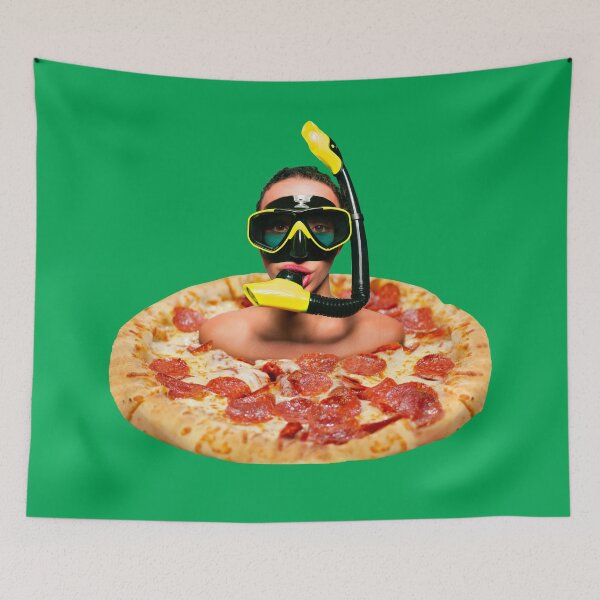 Item preview, Dive Into a Slice of Happiness: "Grease & Salt Solo in Green" Colorful Scuba Diver in Pizza Collage Art Print - Fun Wall Art for Foodies designed and sold by GollyWillikers.