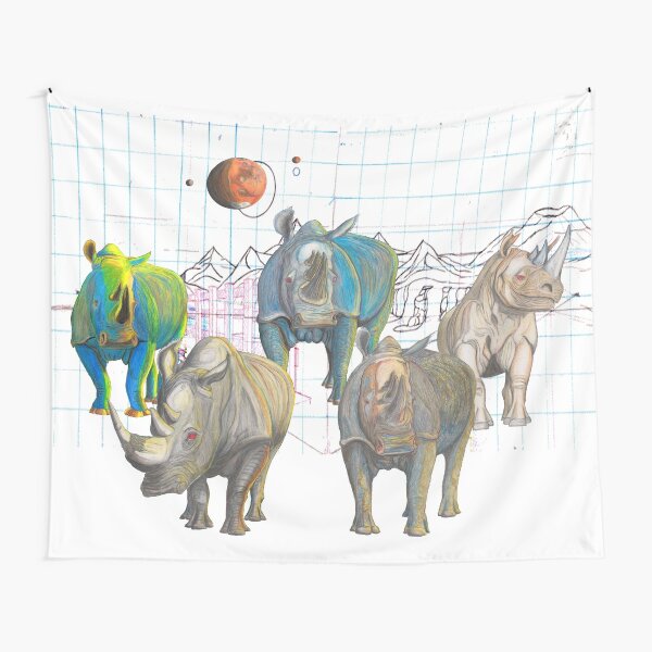 A Crash of Five Rhinos Tall Tapestry