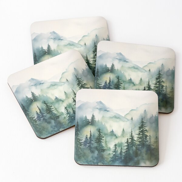 Item preview, Forest Fog Mountains Trees Watercolor designed and sold by trajeado14.