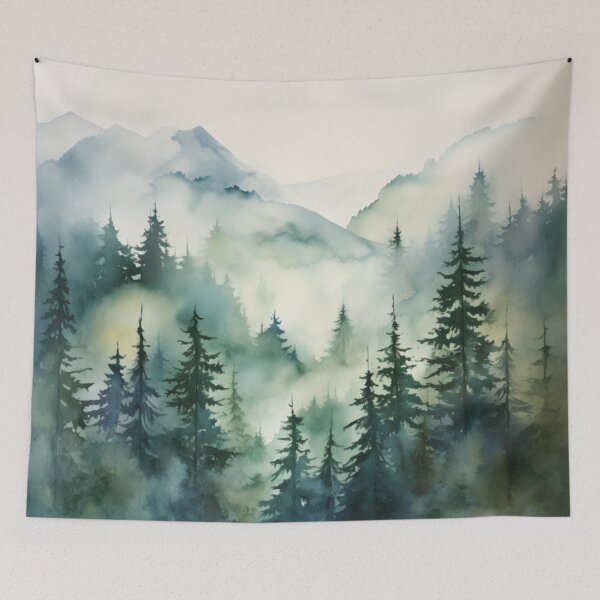 Item preview, Forest Fog Mountains Trees Watercolor designed and sold by trajeado14.