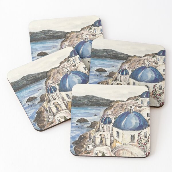 Item preview, Santorini Greece original watercolor painting art Mykonos Greek island sticker, bag, shirt, myg designed and sold by Paintingladycat.