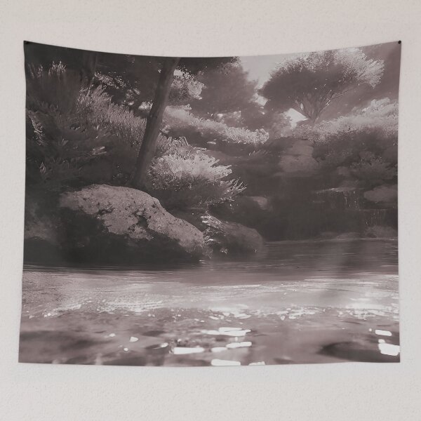 Item preview, Landscape Pond and Trees Gray Tones with Light Blush Pink Undertones designed and sold by deniselynnimage.
