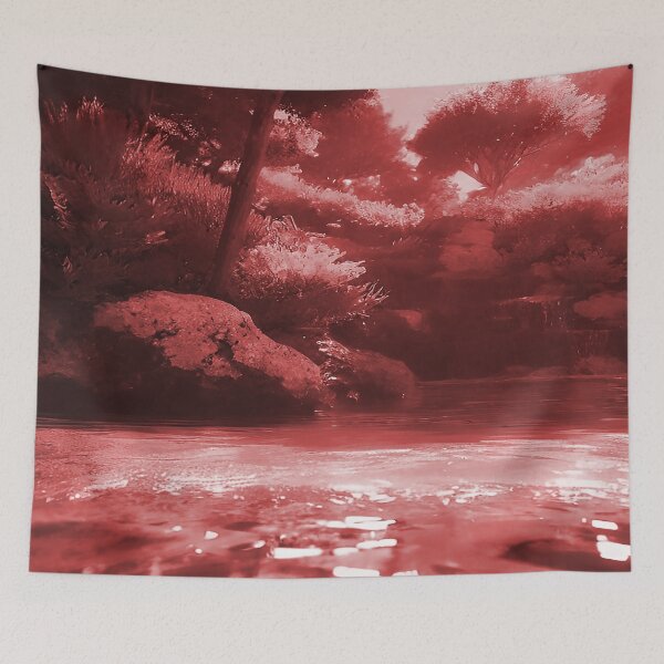 Item preview, Landscape Pond and Trees Solid Red designed and sold by deniselynnimage.