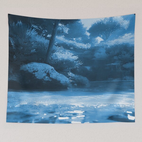 Item preview, Landscape Pond and Trees Solid Teal Blue designed and sold by deniselynnimage.