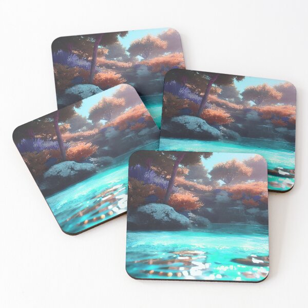 Item preview, Landscape Pond and Trees Blue water and Muted Orange designed and sold by deniselynnimage.