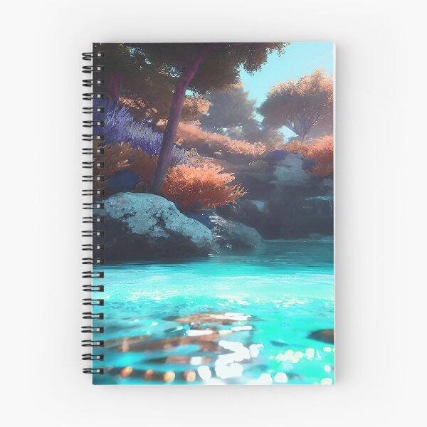 Item preview, Landscape Pond and Trees Blue water and Muted Orange designed and sold by deniselynnimage.