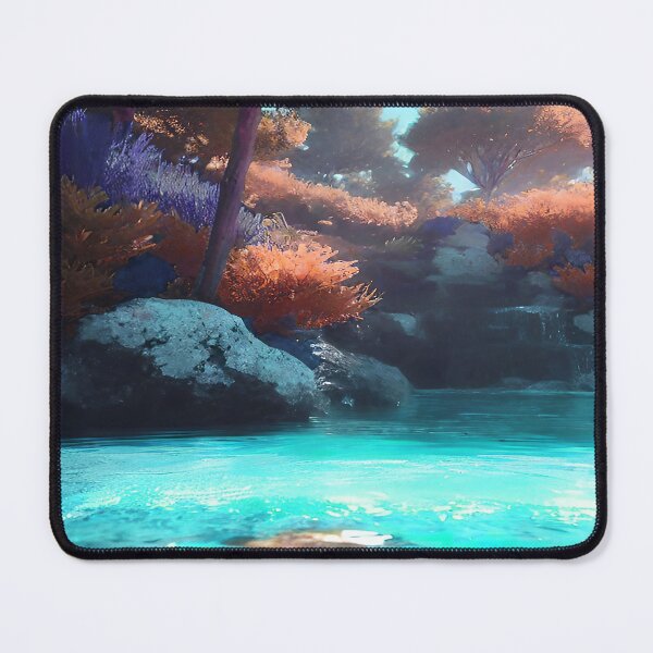 Item preview, Landscape Pond and Trees Blue water and Muted Orange designed and sold by deniselynnimage.