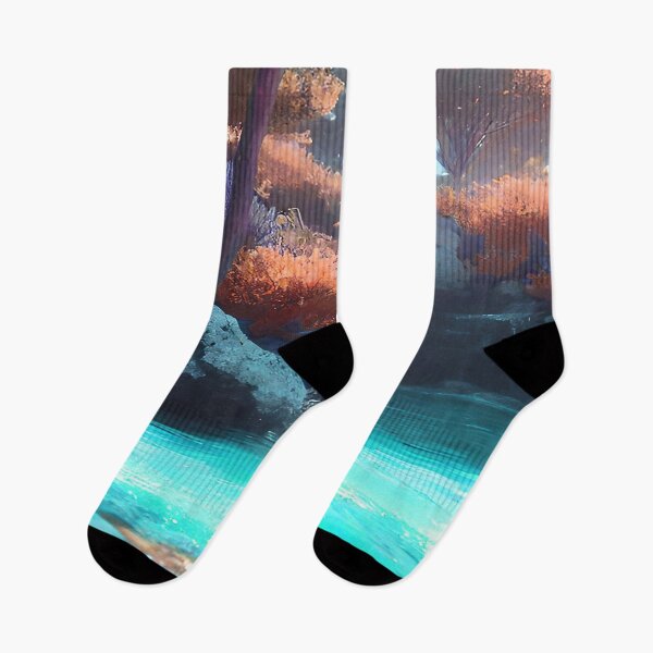 Item preview, Landscape Pond and Trees Blue water and Muted Orange designed and sold by deniselynnimage.