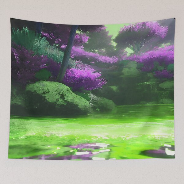 Item preview, Landscape Pond and Trees Green Water and Purple Leaves designed and sold by deniselynnimage.