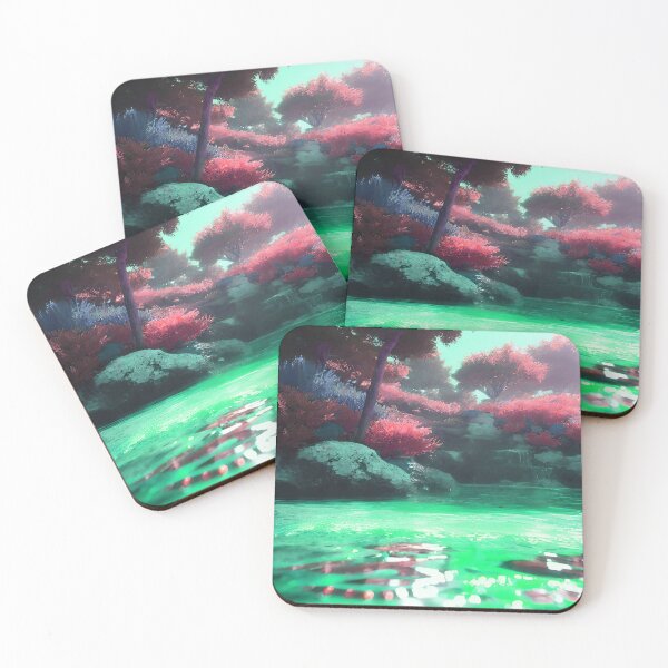 Item preview, Landscape Pond and Trees Mint Green Water and Pink Leaves designed and sold by deniselynnimage.