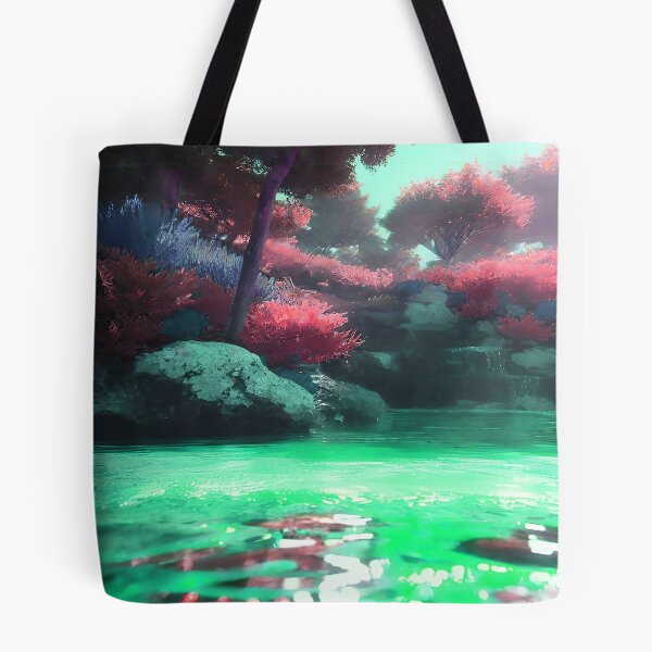 Item preview, Landscape Pond and Trees Mint Green Water and Pink Leaves designed and sold by deniselynnimage.