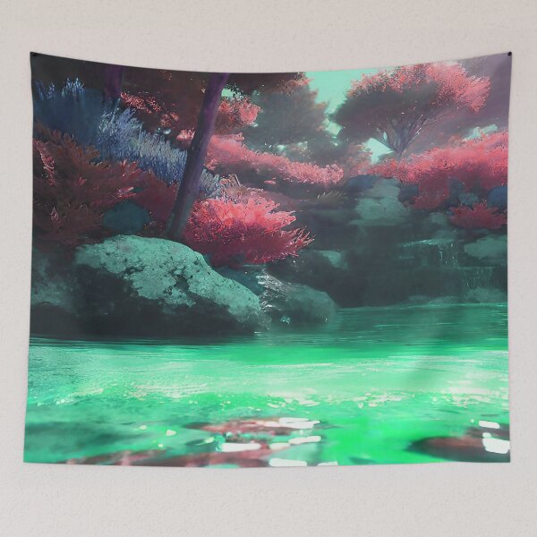 Item preview, Landscape Pond and Trees Mint Green Water and Pink Leaves designed and sold by deniselynnimage.
