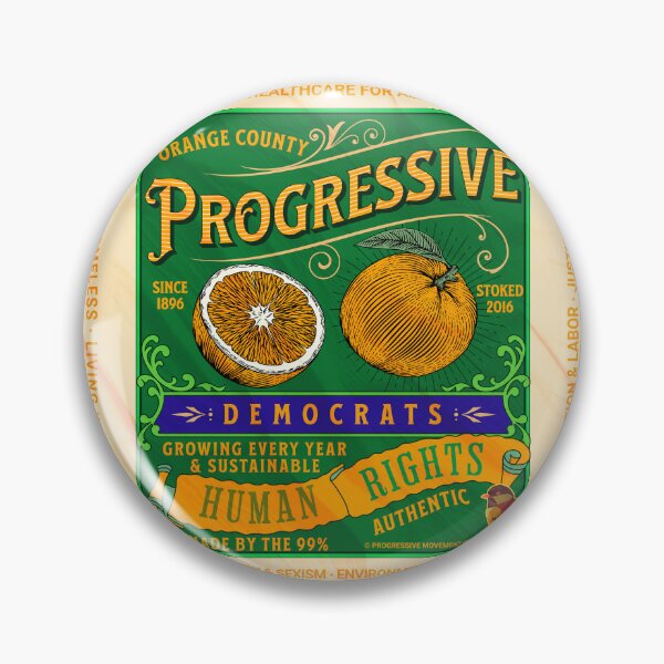 Artikelvorschau, PMD01014 Progressive Movement Designs Orange County Democrats Retro-Vintage-Design mit orangefarbenem Kistenetikett zeigt, dass Sie die progressiven Ziele der Menschenrechtsdemokratie für Progressive Democrats unterstützen entworfen und verkauft von ProgressiveLeft.