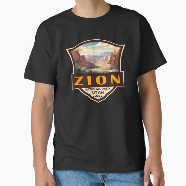 Vista previa del artículo con la obra «Insignia retro con ilustración del Parque Nacional Zion», diseñado y vendido por KrisSidDesigns.