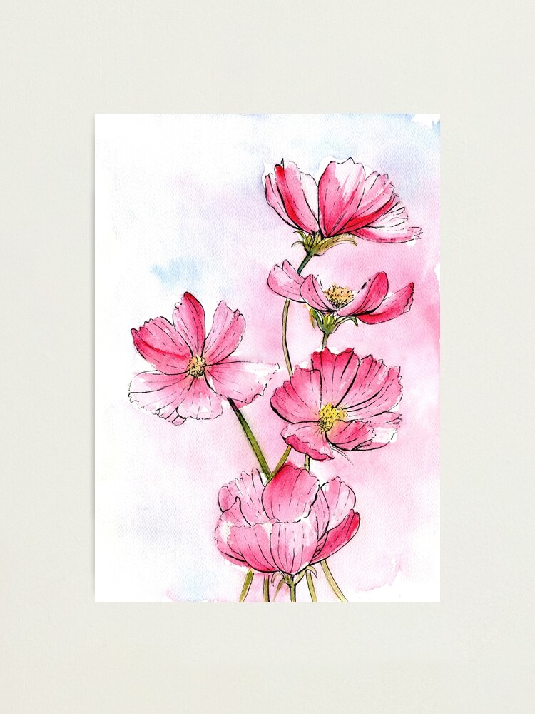 Wall Art Print, Pink flowers, watercolor painting