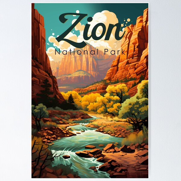 Item preview, Zion National Park Illustration Retro designed and sold by KrisSidDesigns.
