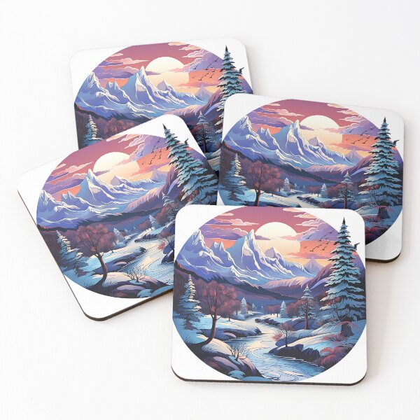 Item preview, a painting of a mountain scene with a river in the foreground, a vector artwith jungian symbols of winter, round window designed and sold by artumbre.