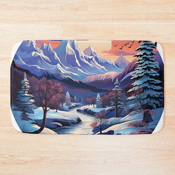 Item preview, a painting of a mountain scene with a river in the foreground, a vector artwith jungian symbols of winter, round window designed and sold by artumbre.