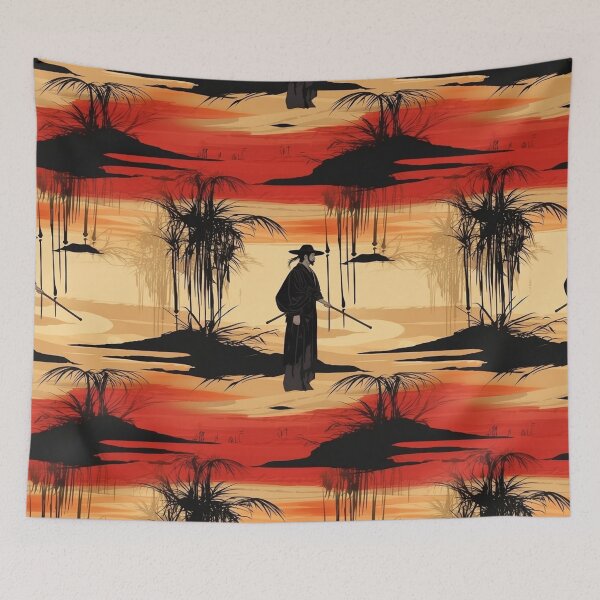 Item preview, Sunset Samurai on the river pattern designed and sold by Viking-Samurai.