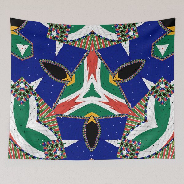 Artikelvorschau, Attraktives originelles abstraktes geometrisches Kunstwerk, inspiriert von der südafrikanischen Flagge im Vintage-Stil. entworfen und verkauft von Ralek.