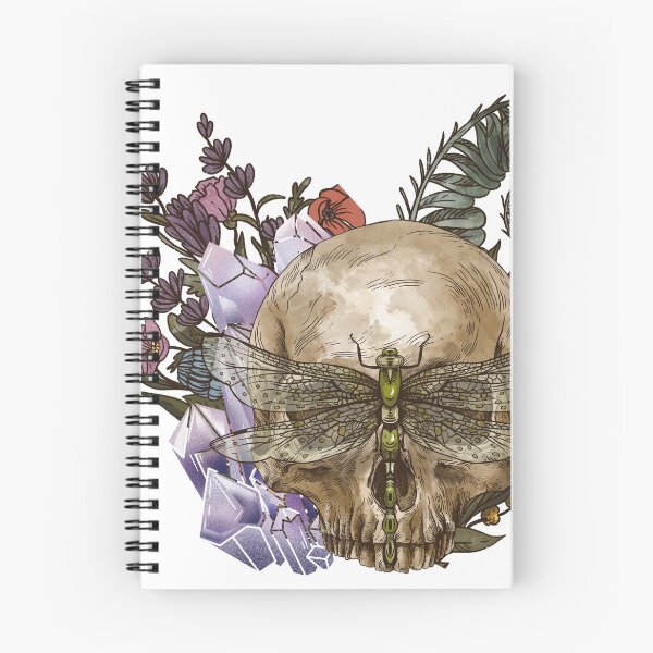 Item preview, Skull with flowers and dragonfly designed and sold by jellysquidart.