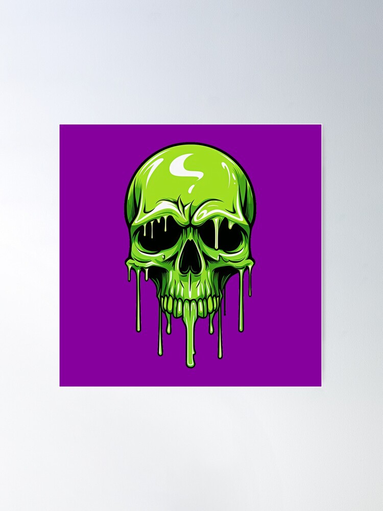 Green Dripping Skull | Green Melting Skull | Graffiti Skull | Poster