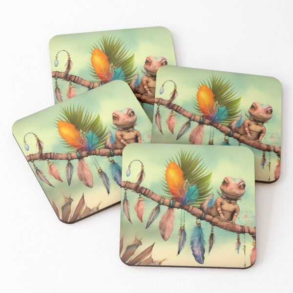 Item preview, Gecko Cute Bohemian Lizard on Boho Feathers Branch - AI Art 1 of 4 designed and sold by Beachy.