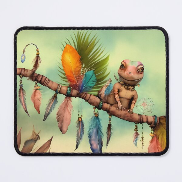 Item preview, Gecko Cute Bohemian Lizard on Boho Feathers Branch - AI Art 1 of 4 designed and sold by Beachy.