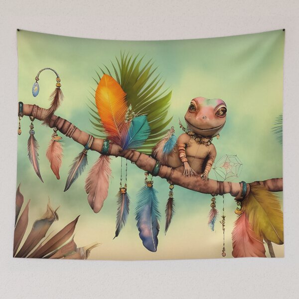 Item preview, Gecko Cute Bohemian Lizard on Boho Feathers Branch - AI Art 1 of 4 designed and sold by Beachy.