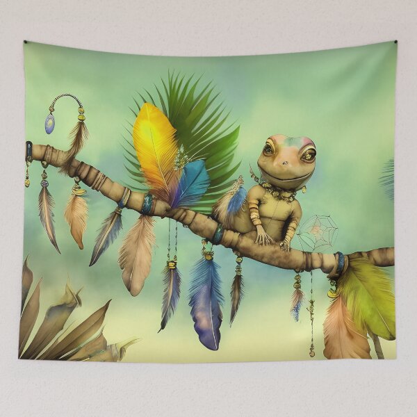 Item preview, Gecko Cute Bohemian Lizard on Boho Feathers Branch - AI Art 2 of 4 designed and sold by Beachy.