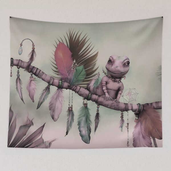 Item preview, Gecko Cute Bohemian Lizard on Boho Feathers Branch - AI Art 3 of 4 designed and sold by Beachy.