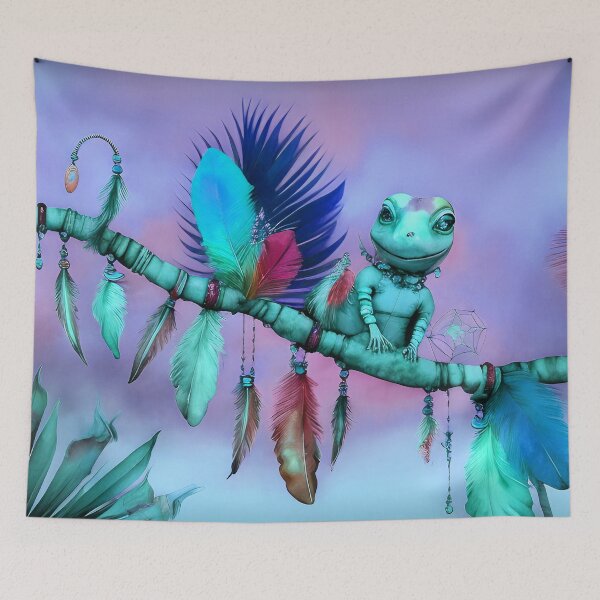 Item preview, Gecko Cute Bohemian Lizard on Boho Feathers Branch - AI Art 4 of 4 designed and sold by Beachy.