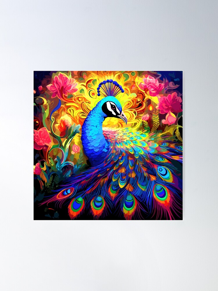 ★Original ART  ‘Peacock’ Peacock in Red Spike Flowers Original Painting - Etsy