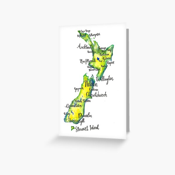 Watercolour map of New Zealand Greeting Card