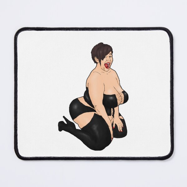 Item preview, Kneeling, laughing BBW dominatrix designed and sold by PinUpsandPulp.