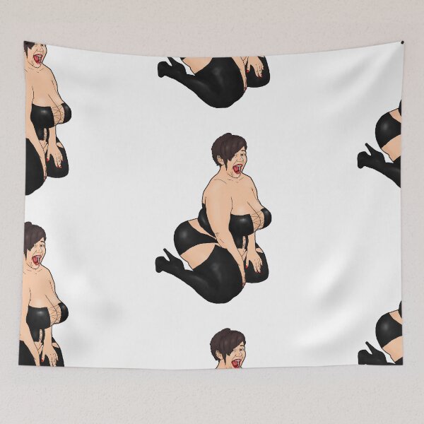 Item preview, Kneeling, laughing BBW dominatrix designed and sold by PinUpsandPulp.