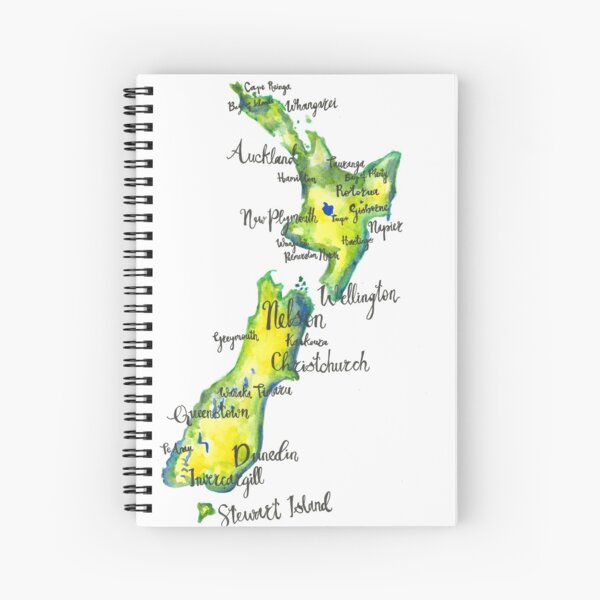 Watercolour map of New Zealand Spiral Notebook