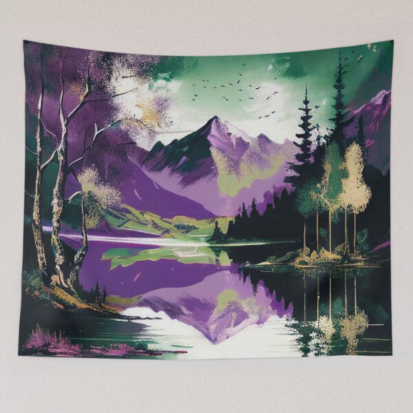 Item preview, Purple and Green Duotone Mountain Lake designed and sold by TheArtMage.