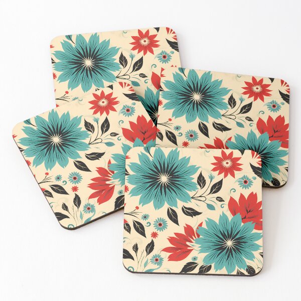 Item preview, Vintage Floral: Red, Blue, Black, and Tan Retro Pattern designed and sold by SnowStudio2022.