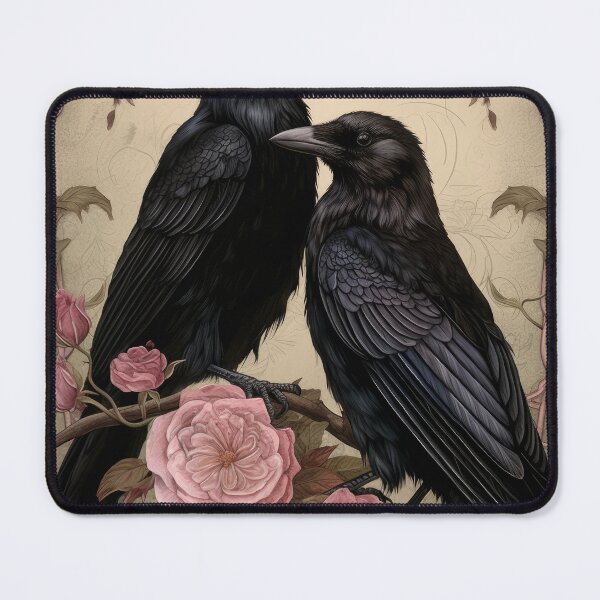 Item preview, Gothic style romantic raven couple with flowers and branches - vintage canvas, art print canvas, home decor, victorian crow, raven art designed and sold by FredgarShop.