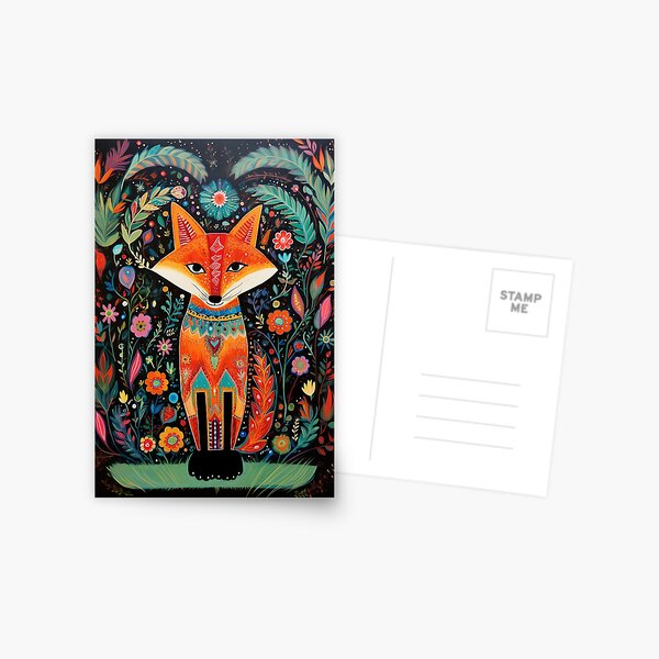 Item preview, Folk Art Fox Greeting Card | Whimsical and Artistic Design designed and sold by Brooke Drake Co..
