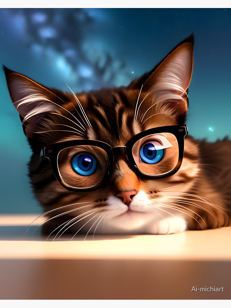 Sticker avec l'œuvre « Adorable chaton avec des lunettes Art