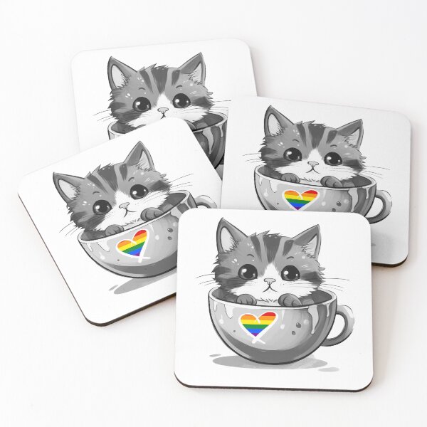 Item preview, LGBT Gay Pride Flag Cat in Cup designed and sold by LynnePham.