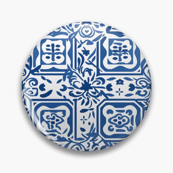Item preview, Blue and White Greek tile pattern designed and sold by ComerPrintCo.