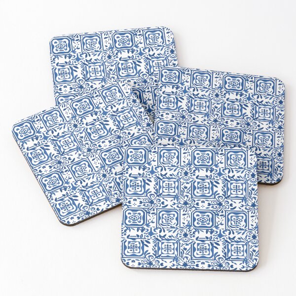 Item preview, Blue and White Greek tile pattern designed and sold by ComerPrintCo.