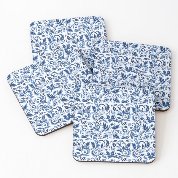 Item preview, Blue and White Greek tile pattern designed and sold by ComerPrintCo.