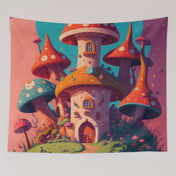 Aperçu de l'œuvre Château de champignons enchanteur : une fantaisie fongique fantaisiste créée et vendue par TheTechnoCanvas.