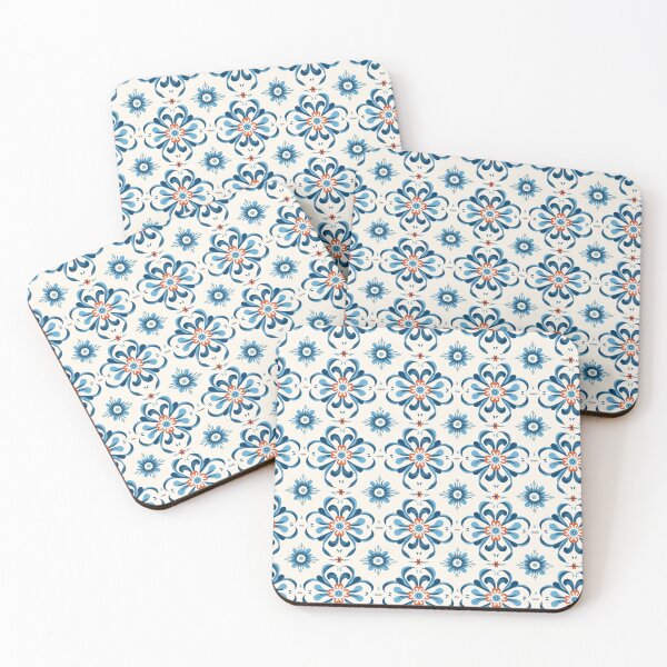 Item preview, Blue and White Greek tile pattern designed and sold by ComerPrintCo.