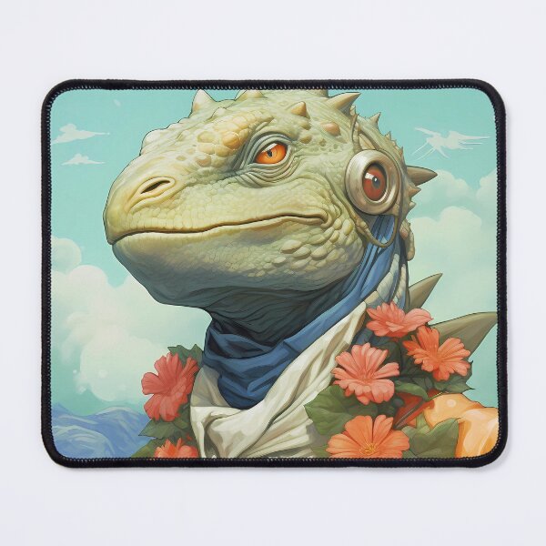 Item preview, Dinosaurs Wearing Clothes 1. Against your fascist regime. For lapel flowers, kindness, and scaling walls for inclusivity. Green lizard bird in an orange suit, blue waistcoat, white cravat. designed and sold by FoxRobinRabbit.
