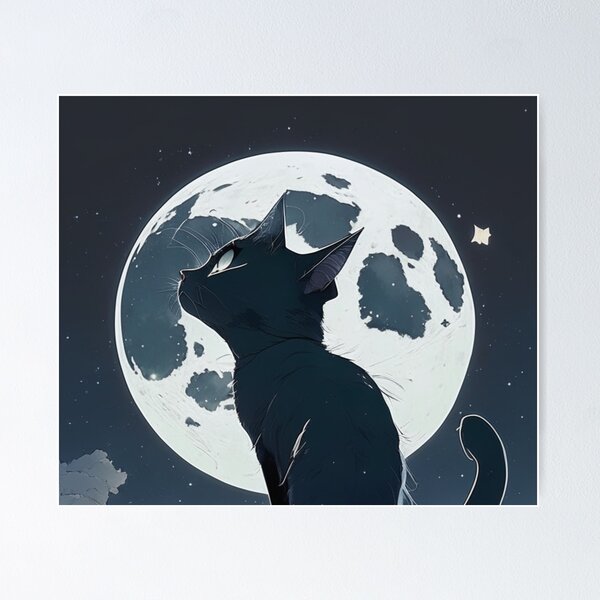 Item preview, black cat's infront of the moon looking up to see the bright stars designed and sold by johnbarnard.